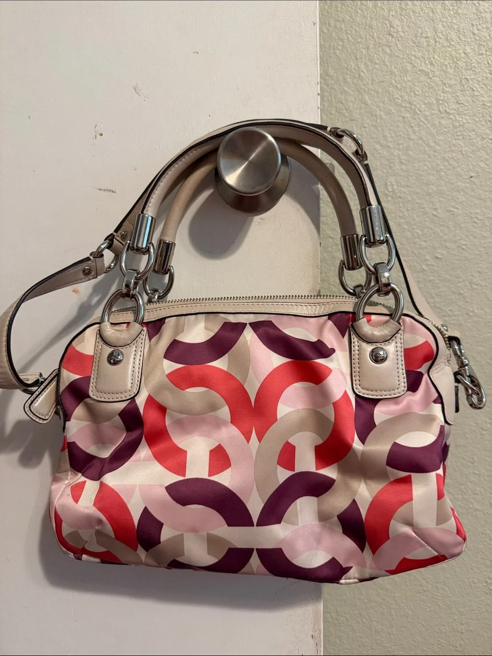 Coach Pink, Purple & Coral Signature Satchel